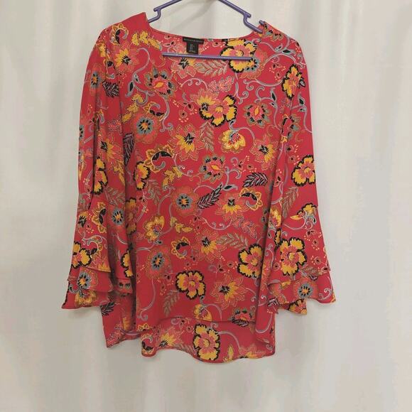 Mercer & Madison Womans Size L Red Blouse Peasant Boho Chic Tunic Flair Sleeves - Picture 1 of 11